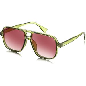 FEISEDY Retro Square Aviator Sunglasses Women Men 70s Vintage Trendy Plastic Frame Sun Glasses B4158(Transparent Green Frame/Pink Lens)