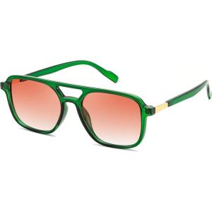 FEISEDY Retro Square Aviator Sunglasses Women Men 70s Vintage Trendy Plastic Frame Sun Glasses B4158(Transparent Green Frame/Reddish Brown Gradient Lens)
