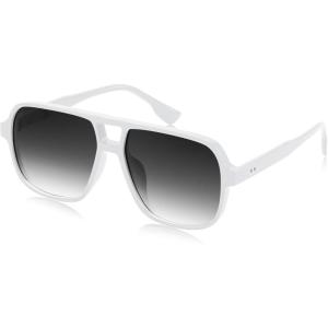 FEISEDY Retro Square Aviator Sunglasses Women Men 70s Vintage Trendy Plastic Frame Sun Glasses B4158(White)