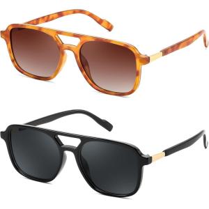FEISEDY Retro Square Aviator Sunglasses Women Men 70s Vintage Trendy Plastic Frame Sun Glasses B4158(Yellow Tortoise & Black)