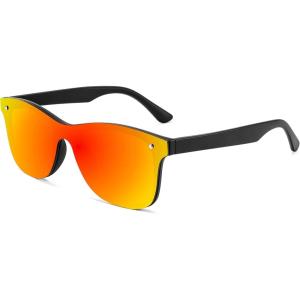 FEISEDY Trendy Rimless Mirrored One Piece Lens Sunglasses Reflective Sun Glasses B4155(Black Frame/Red Mirror Lens)