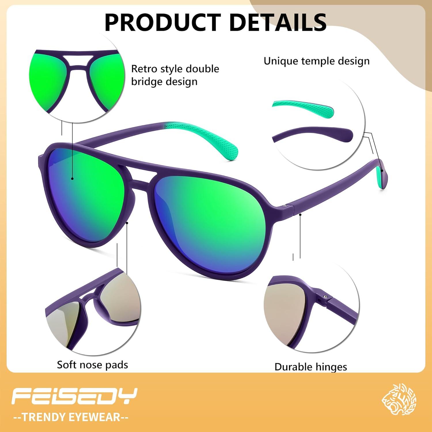 image:imageFEISEDY Polarized Aviator Sunglasses for Men Women Trendy Classic Sports Driving Outdoor TAC Lens UV400 Eyewears B0324B PurpleGreenwhiteGreen 006f2