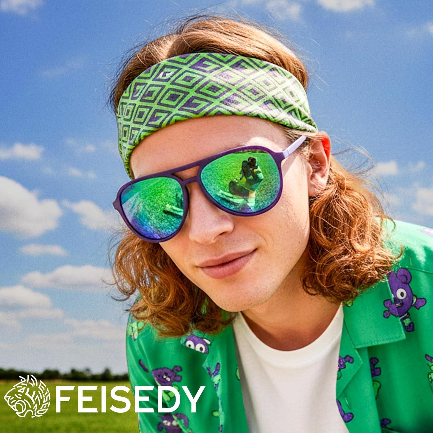 image:imageFEISEDY Polarized Aviator Sunglasses for Men Women Trendy Classic Sports Driving Outdoor TAC Lens UV400 Eyewears B0324B PurpleGreenwhiteGreen 006f2