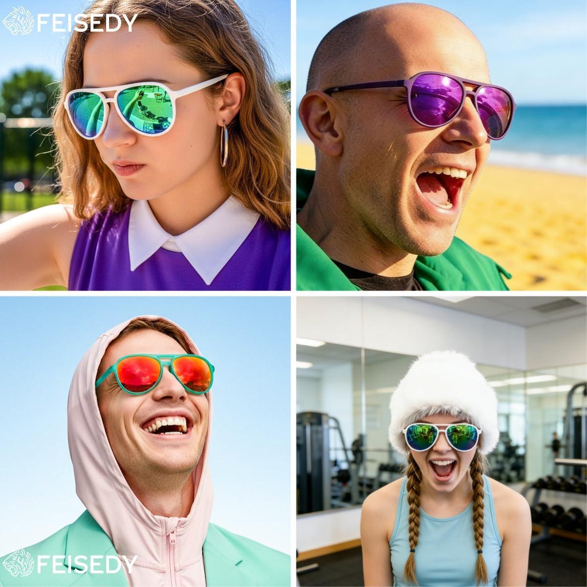 image:imageFEISEDY Polarized Aviator Sunglasses for Men Women Trendy Classic Sports Driving Outdoor TAC Lens UV400 Eyewears B0324B PurpleGreenwhiteGreen 006f2