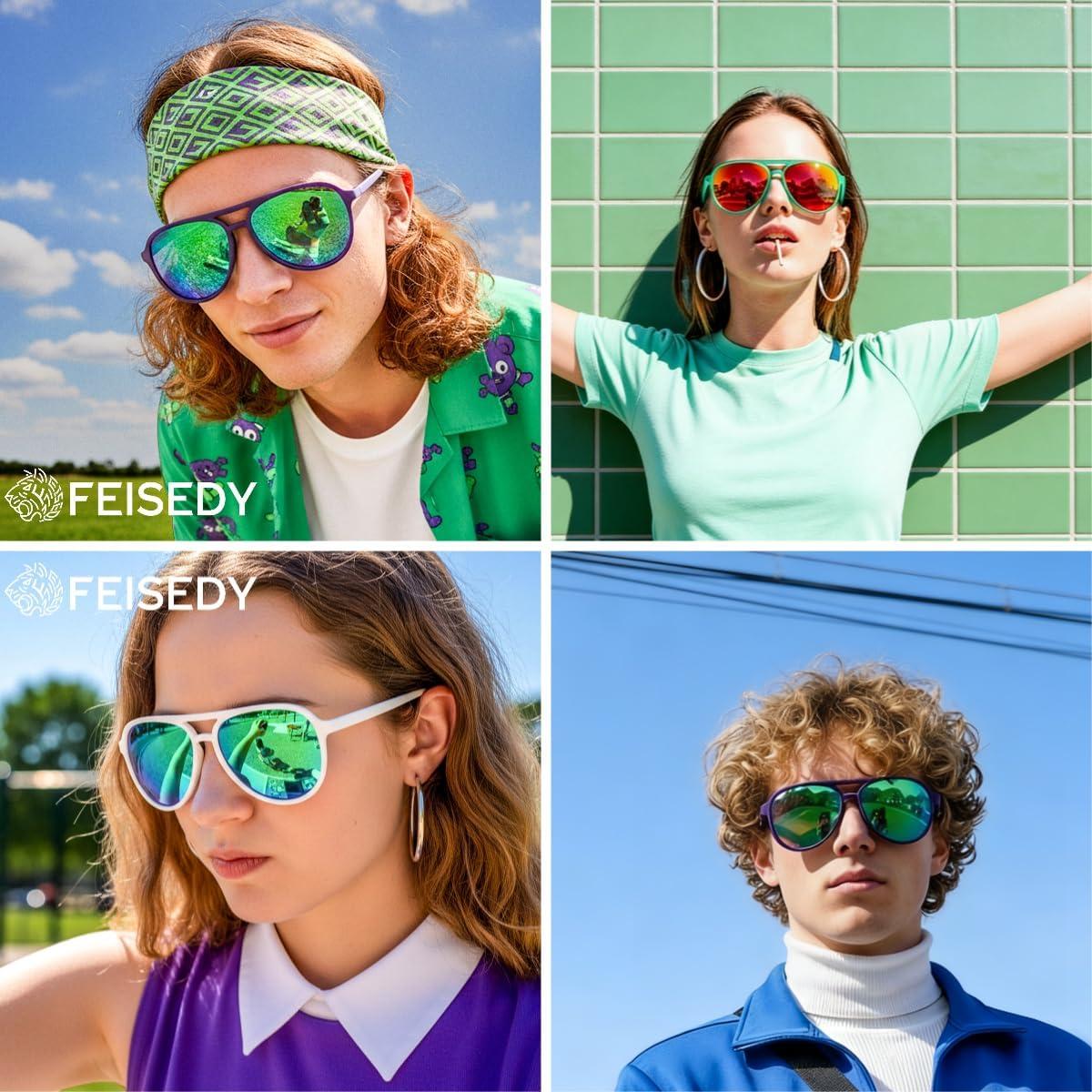 image:imageFEISEDY Polarized Aviator Sunglasses for Men Women Trendy Classic Sports Driving Outdoor TAC Lens UV400 Eyewears B0324B PurplepurpleGreen 002f2
