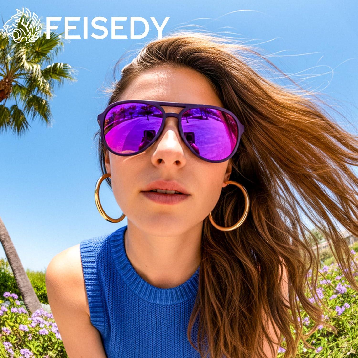 image:imageFEISEDY Polarized Aviator Sunglasses for Men Women Trendy Classic Sports Driving Outdoor TAC Lens UV400 Eyewears B0324B PurplepurpleGreen 002f2