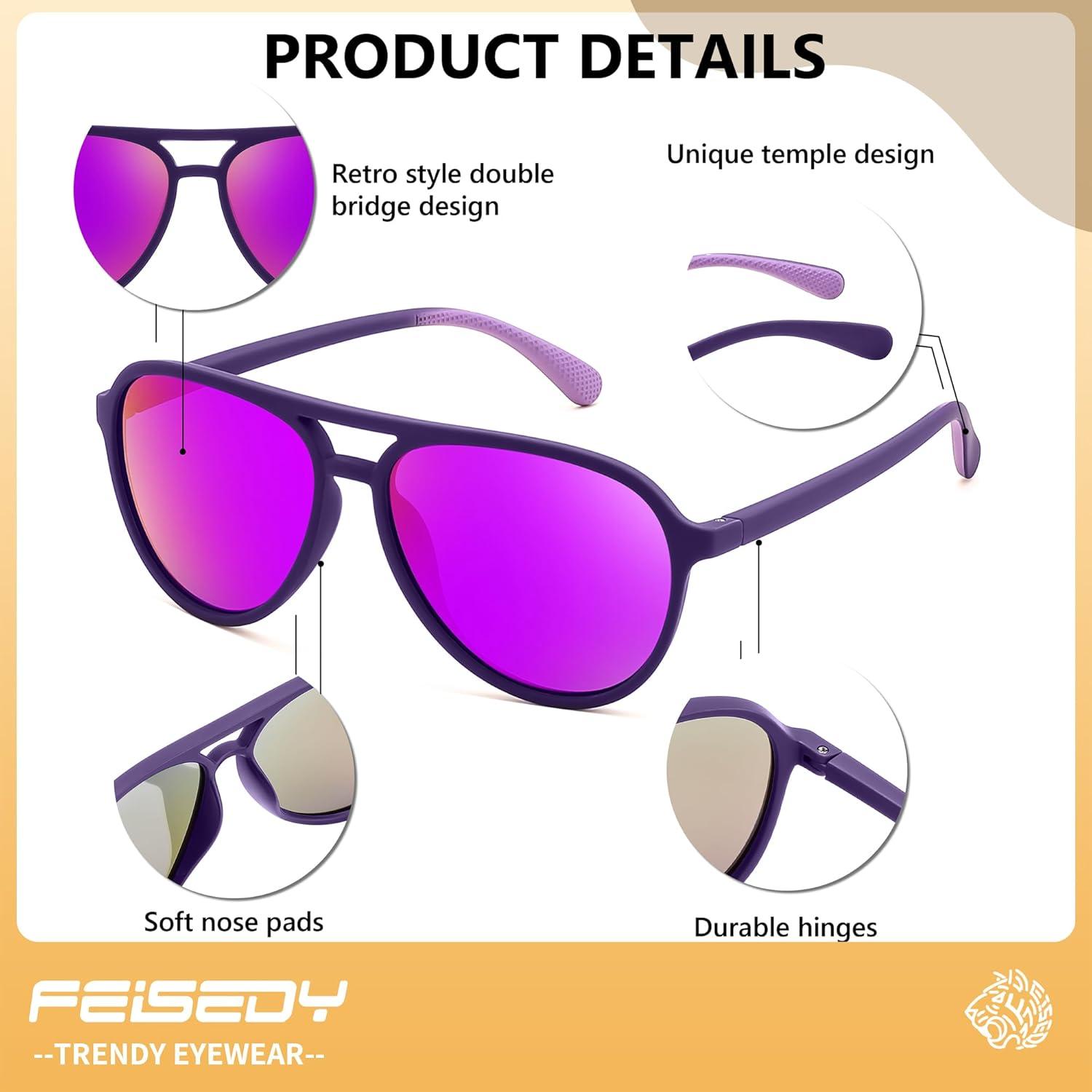 image:imageFEISEDY Polarized Aviator Sunglasses for Men Women Trendy Classic Sports Driving Outdoor TAC Lens UV400 Eyewears B0324B PurplepurpleGreen 002f2