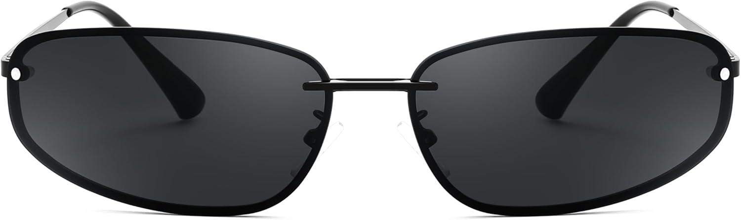 image:imageFEISEDY Trendy Y2K Sunglasses for Women Cool Futuristic Retro Metal Style Glasses B4194BlackGrey