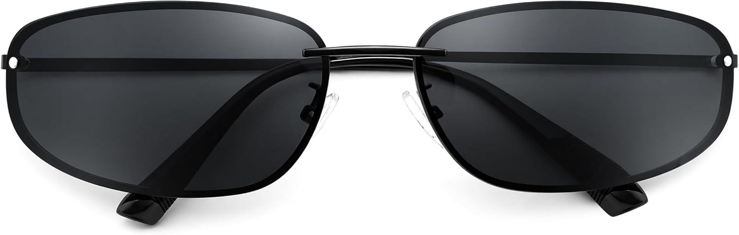 image:imageFEISEDY Trendy Y2K Sunglasses for Women Cool Futuristic Retro Metal Style Glasses B4194BlackGrey