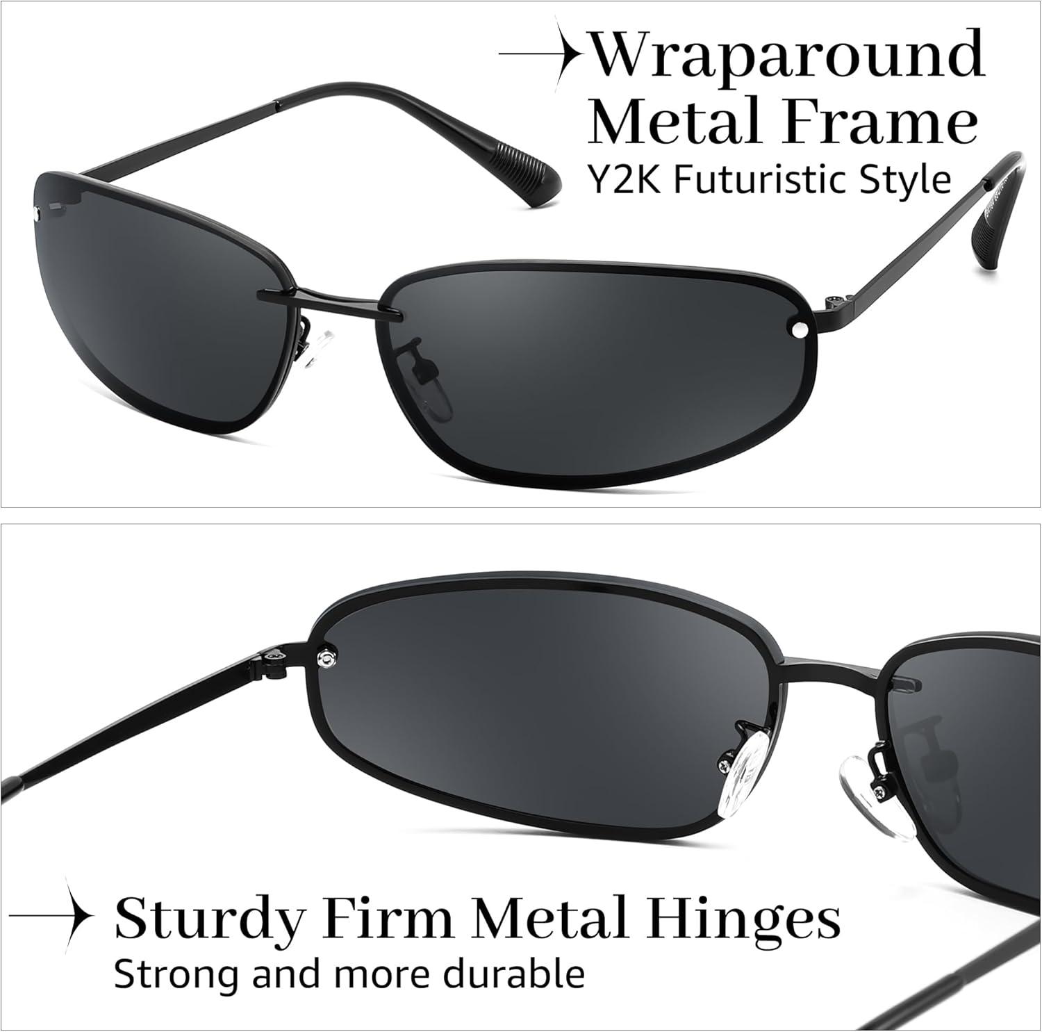 image:imageFEISEDY Trendy Y2K Sunglasses for Women Cool Futuristic Retro Metal Style Glasses B4194BlackGrey