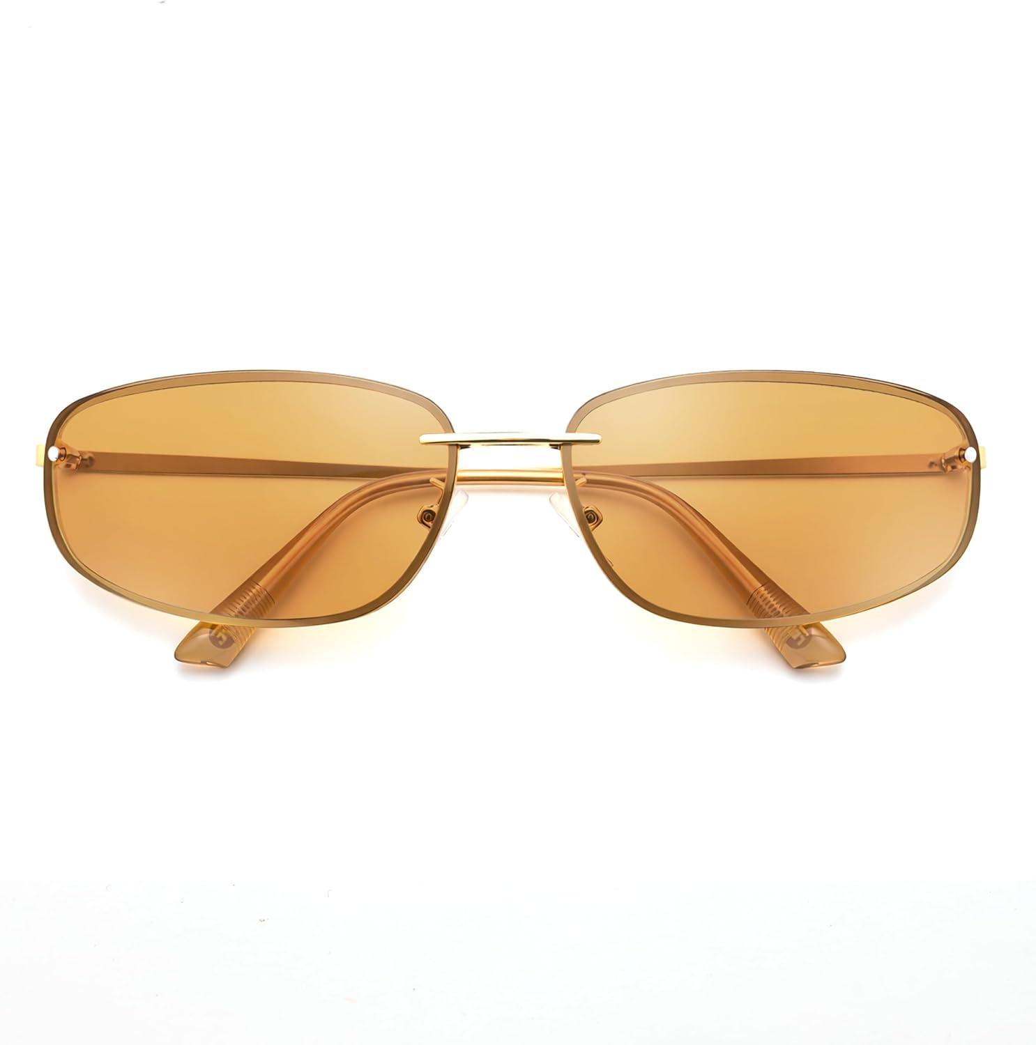 image:imageFEISEDY Trendy Y2K Sunglasses for Women Cool Futuristic Retro Metal Style Glasses B4194GoldClear Brown