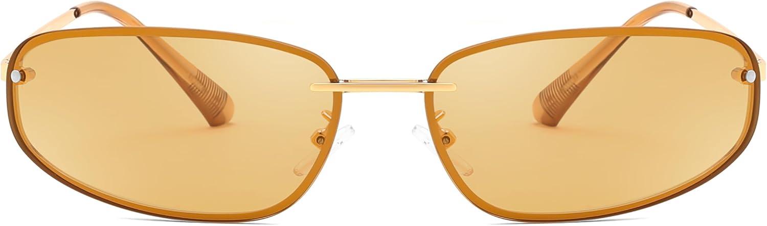 image:imageFEISEDY Trendy Y2K Sunglasses for Women Cool Futuristic Retro Metal Style Glasses B4194GoldClear Brown