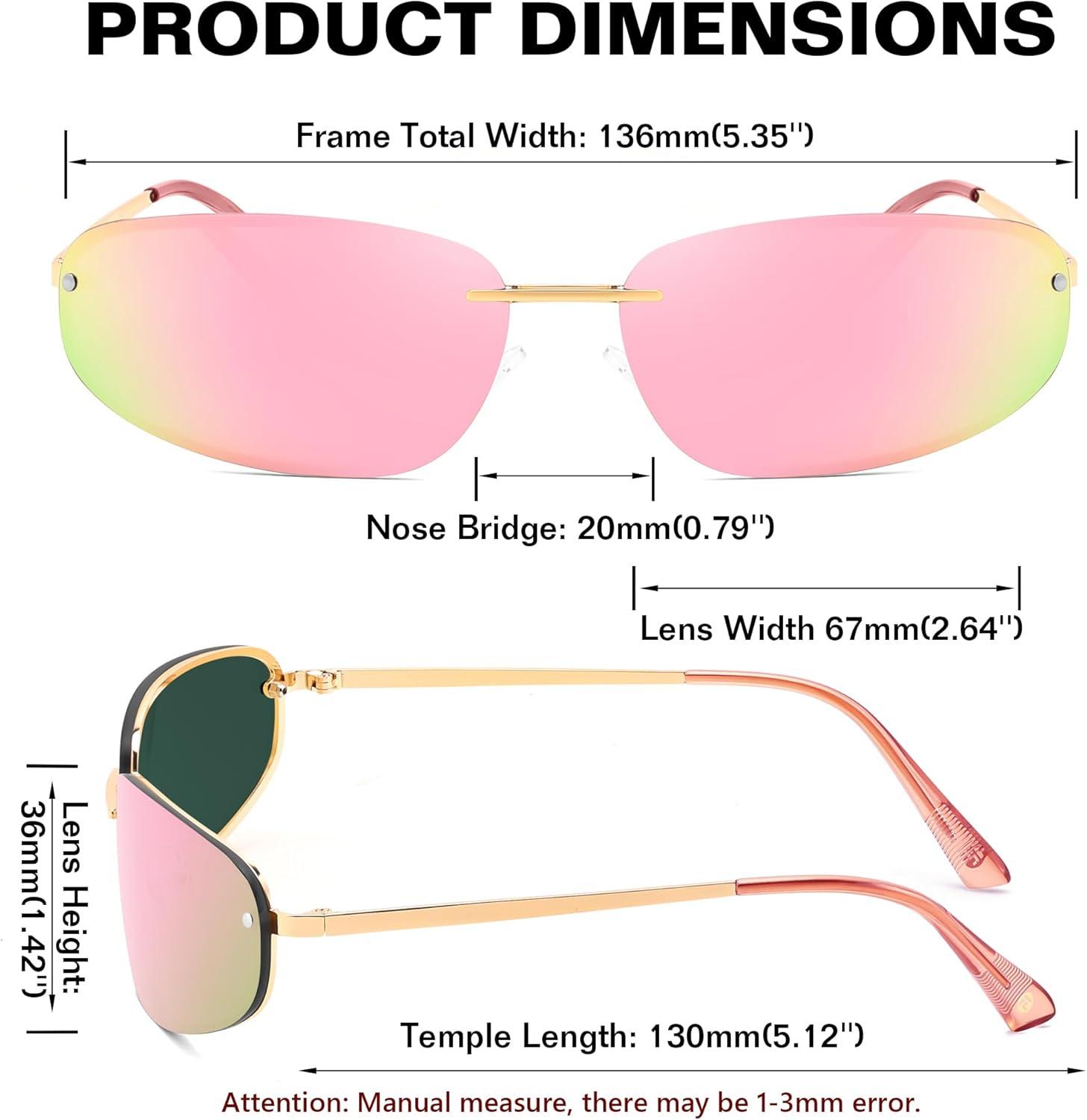 image:imageFEISEDY Trendy Y2K Sunglasses for Women Cool Futuristic Retro Metal Style Glasses B4194GoldPink Mirror