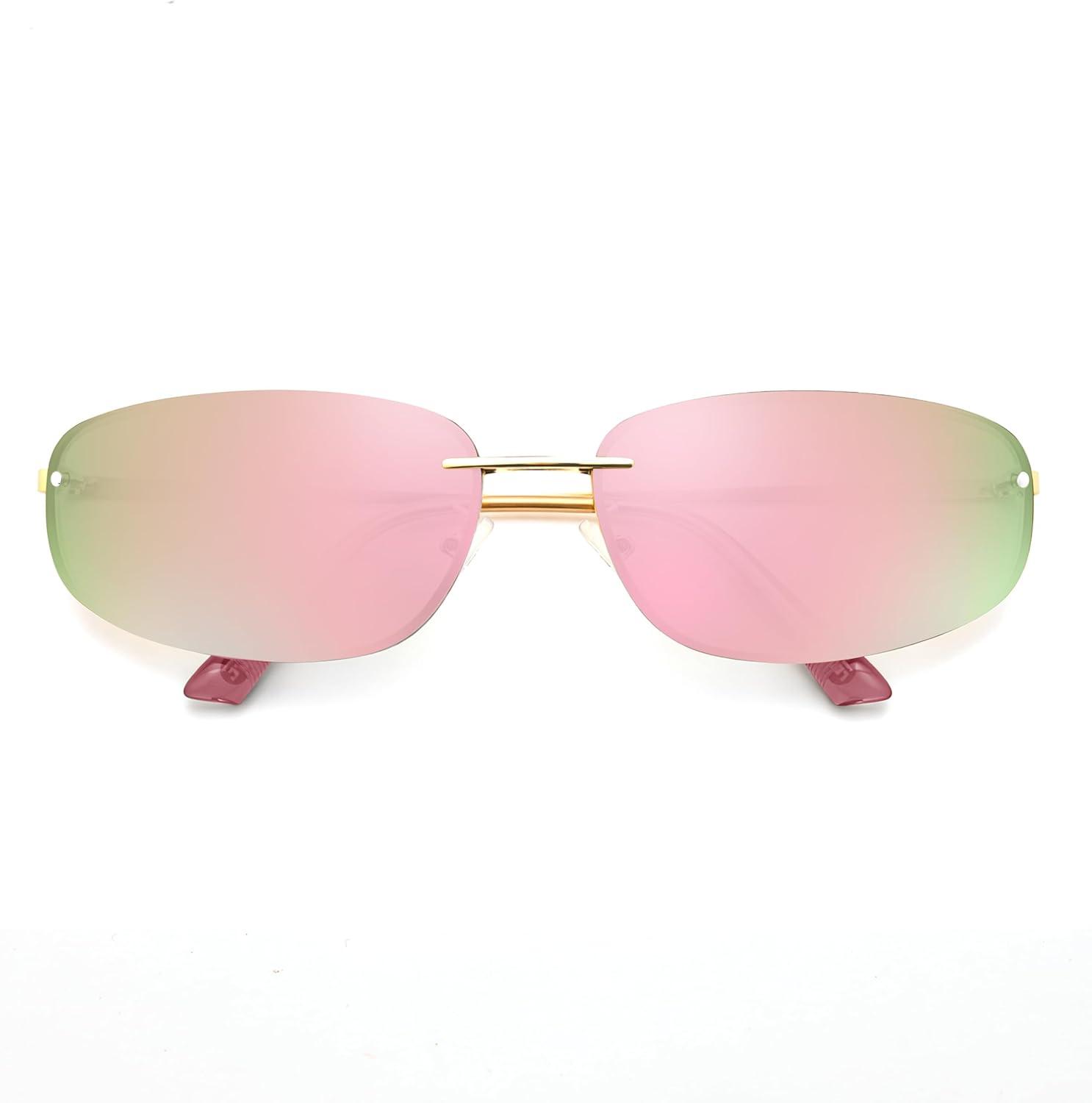 image:imageFEISEDY Trendy Y2K Sunglasses for Women Cool Futuristic Retro Metal Style Glasses B4194GoldPink Mirror