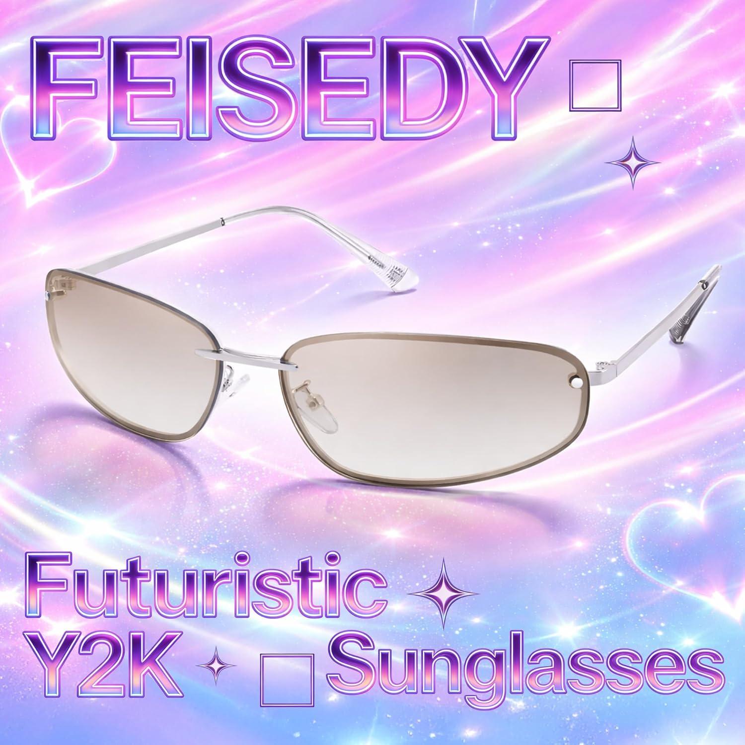 image:imageFEISEDY Trendy Y2K Sunglasses for Women Cool Futuristic Retro Metal Style Glasses B4194SilverSilver