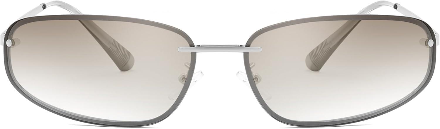 image:imageFEISEDY Trendy Y2K Sunglasses for Women Cool Futuristic Retro Metal Style Glasses B4194SilverSilver