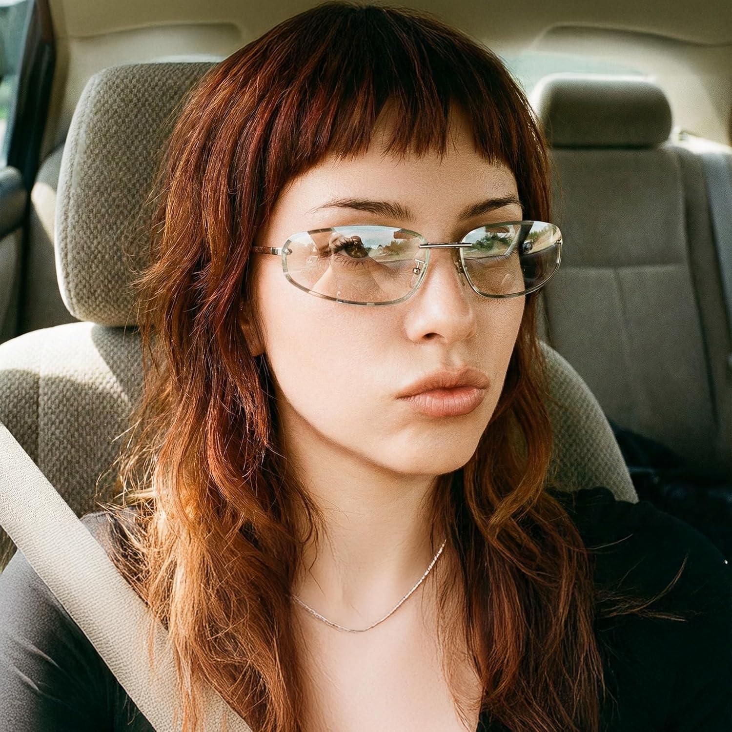 image:imageFEISEDY Trendy Y2K Sunglasses for Women Cool Futuristic Retro Metal Style Glasses B4194SilverSilver