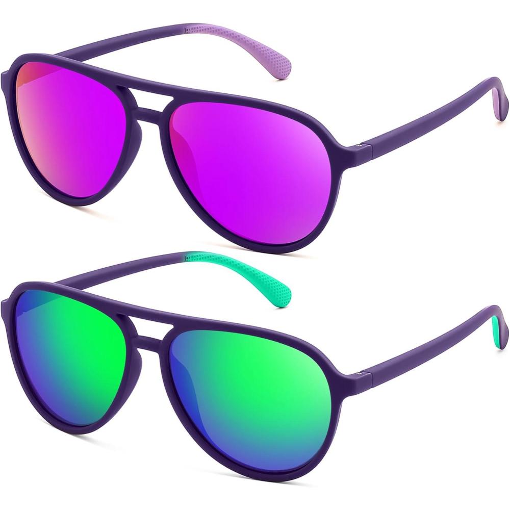 image:imageFEISEDY Polarized Aviator Sunglasses for Men Women Trendy Classic Sports Driving Outdoor TAC Lens UV400 Eyewears B0324B PurplepurpleGreen 002f2