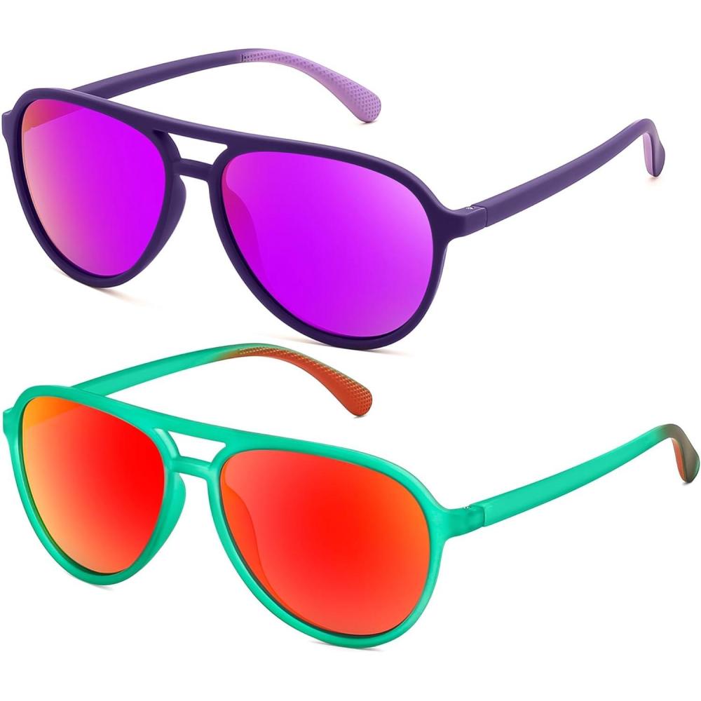 image:imageFEISEDY Polarized Aviator Sunglasses for Men Women Trendy Classic Sports Driving Outdoor TAC Lens UV400 Eyewears B0324B Purpletransparent GreenRed 001f2