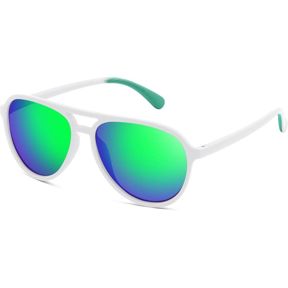 image:imageFEISEDY Polarized Aviator Sunglasses for Men Women Trendy Classic Sports Driving Outdoor TAC Lens UV400 Eyewears B0324WhiteGreen