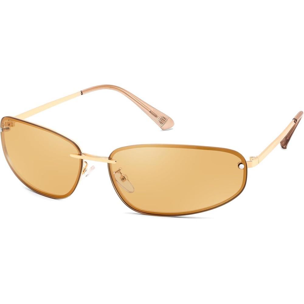 image:imageFEISEDY Trendy Y2K Sunglasses for Women Cool Futuristic Retro Metal Style Glasses B4194GoldClear Brown