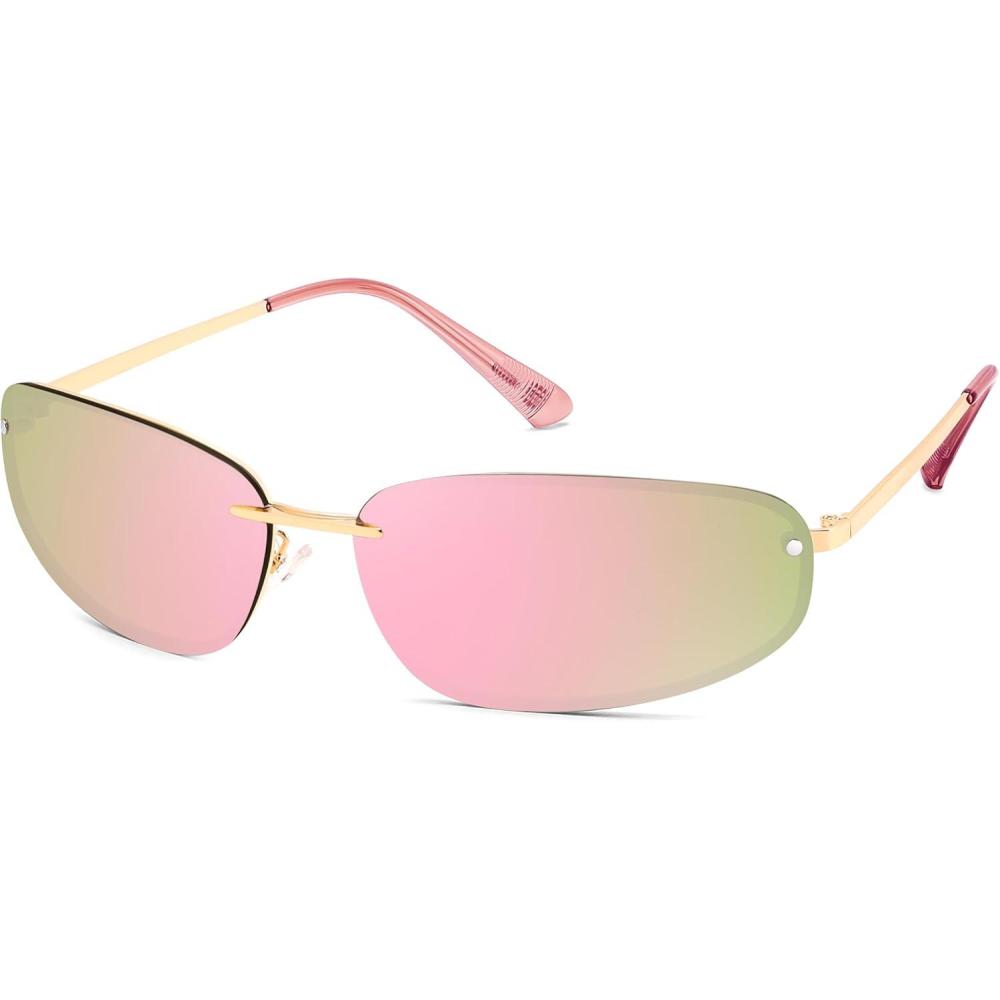 image:imageFEISEDY Trendy Y2K Sunglasses for Women Cool Futuristic Retro Metal Style Glasses B4194GoldPink Mirror