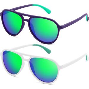 FEISEDY Polarized Aviator Sunglasses for Men Women Trendy Classic Sports Driving Outdoor TAC Lens UV400 Eyewears B0324(B Purple/Green+white/Green 006f2)