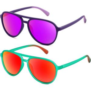 FEISEDY Polarized Aviator Sunglasses for Men Women Trendy Classic Sports Driving Outdoor TAC Lens UV400 Eyewears B0324(B Purple+transparent Green/Red 001f2)