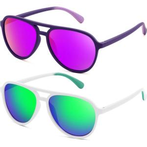 FEISEDY Polarized Aviator Sunglasses for Men Women Trendy Classic Sports Driving Outdoor TAC Lens UV400 Eyewears B0324(B Purple+white/Green 003f2)