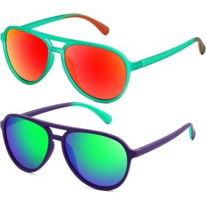 FEISEDY Polarized Aviator Sunglasses for Men Women Trendy Classic Sports Driving Outdoor TAC Lens UV400 Eyewears B0324(B Transparent Green/Red+purple/Green 004f2)
