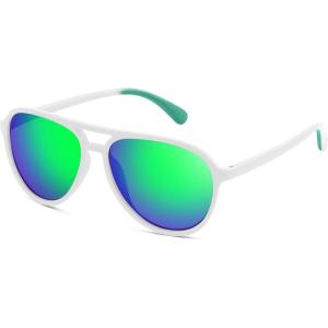 FEISEDY Polarized Aviator Sunglasses for Men Women Trendy Classic Sports Driving Outdoor TAC Lens UV400 Eyewears B0324(White/Green)