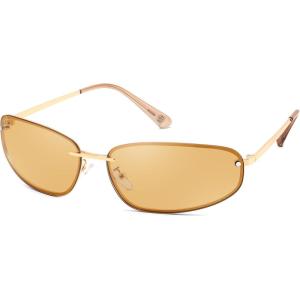 FEISEDY Trendy Y2K Sunglasses for Women Cool Futuristic Retro Metal Style Glasses B4194(Gold/Clear Brown)