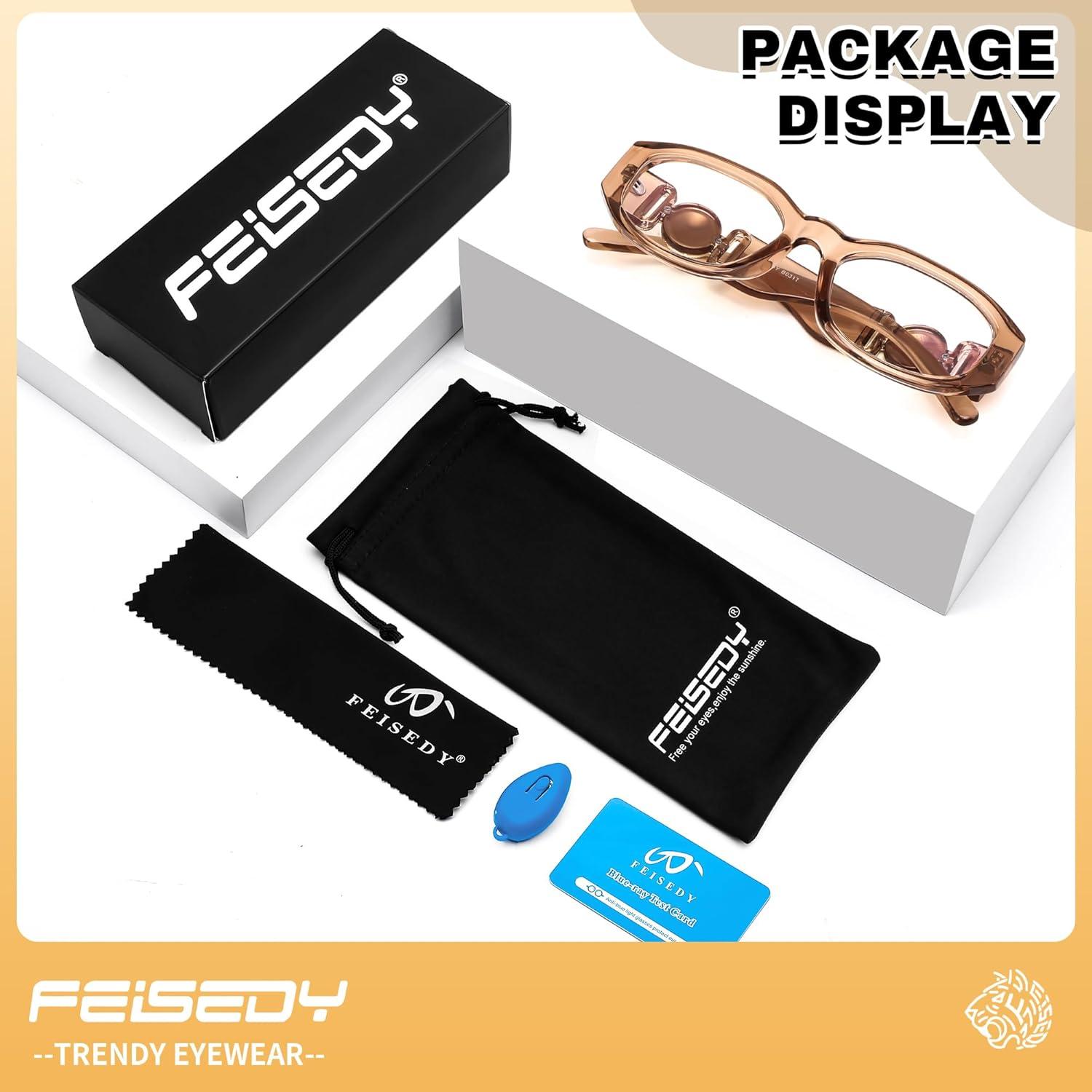 image:imageFEISEDY Trendy Blue Light Reading Glasses for Women and Men Vintage 90s AntiGlare Readers B0317Champagne