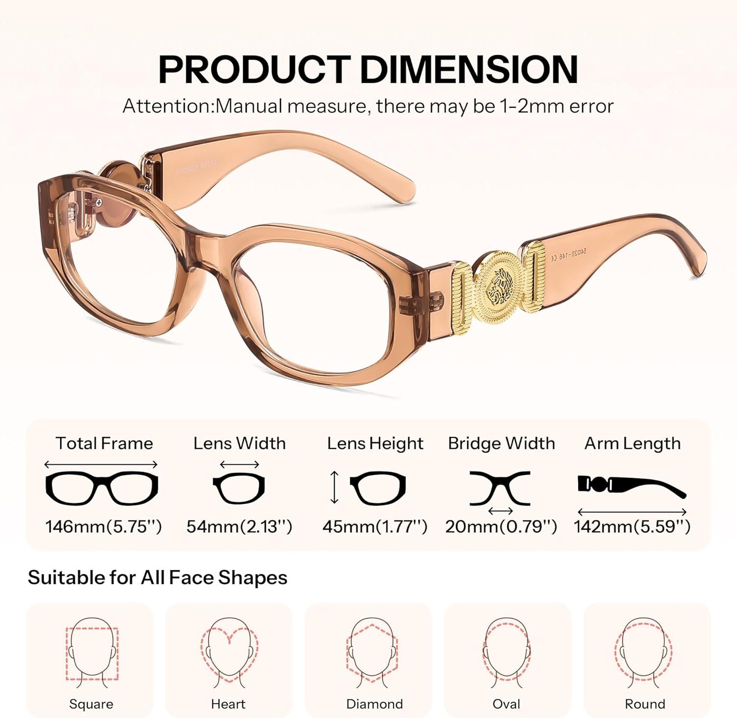 image:imageFEISEDY Trendy Blue Light Reading Glasses for Women and Men Vintage 90s AntiGlare Readers B0317Champagne