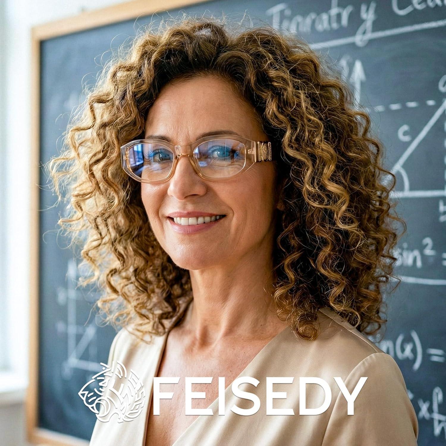 image:imageFEISEDY Trendy Blue Light Reading Glasses for Women and Men Vintage 90s AntiGlare Readers B0317Champagne