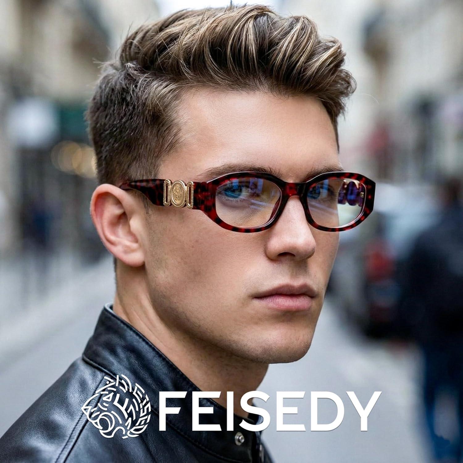 image:imageFEISEDY Trendy Blue Light Reading Glasses for Women and Men Vintage 90s AntiGlare Readers B0317Tortoise