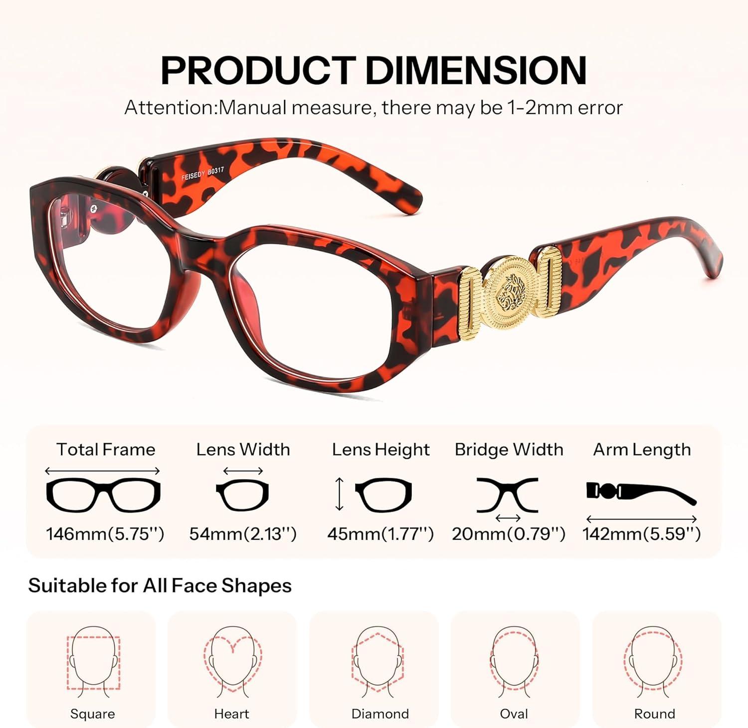 image:imageFEISEDY Trendy Blue Light Reading Glasses for Women and Men Vintage 90s AntiGlare Readers B0317Tortoise