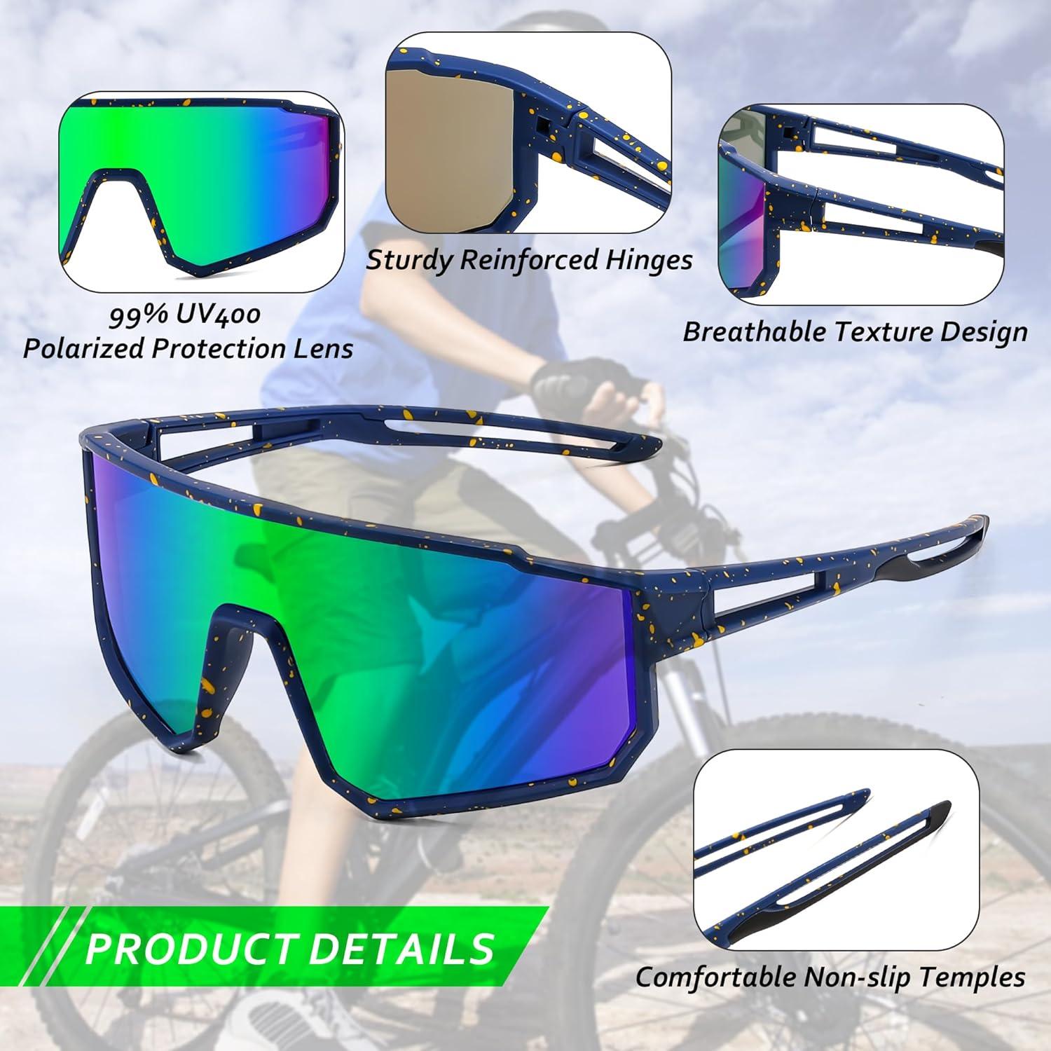 image:imageFEISEDY Kids Sunglasses Polarized Youth Baseball Sunglasses Sports Cycling Glasses UV400 for Boys Girls B4163Blue Yellow FrameGreen Mirrored Lens