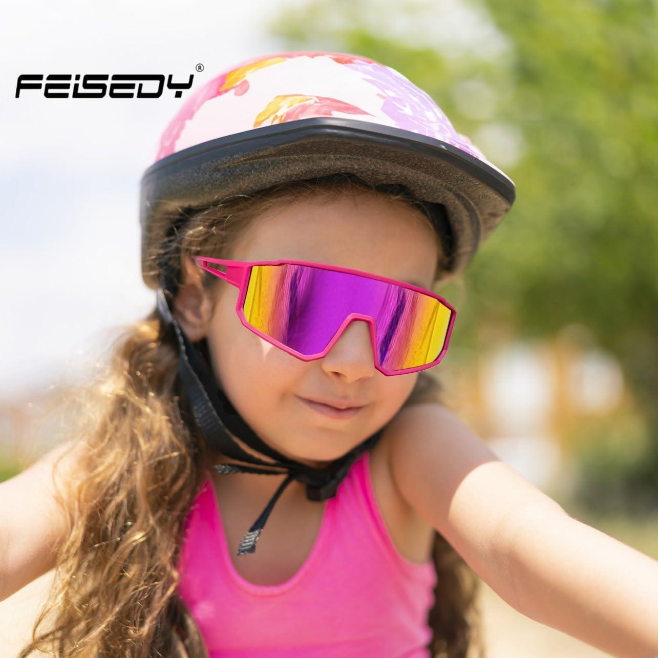 image:imageFEISEDY Kids Sunglasses Polarized Youth Baseball Sunglasses Sports Cycling Glasses UV400 for Boys Girls B4163Pink FramePink Mirrored Lens