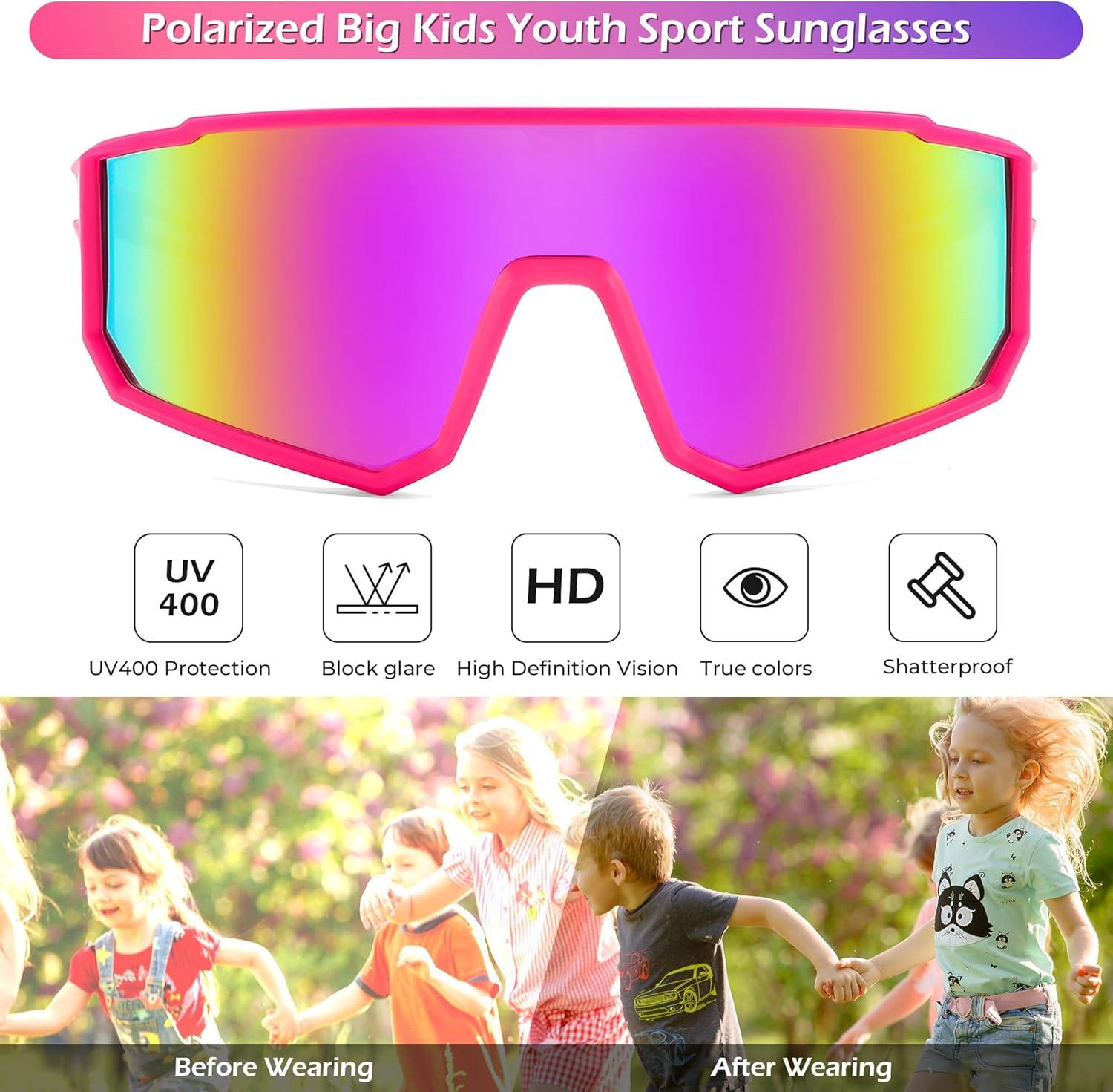 image:imageFEISEDY Kids Sunglasses Polarized Youth Baseball Sunglasses Sports Cycling Glasses UV400 for Boys Girls B4163Pink FramePink Mirrored Lens