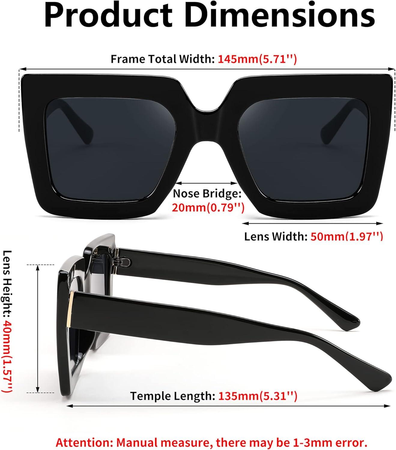 image:imageFEISEDY Oversized Square Sunglasses for Women Fashion Shades Luxury Big Sun Glasses UV400 Protection B2380Black