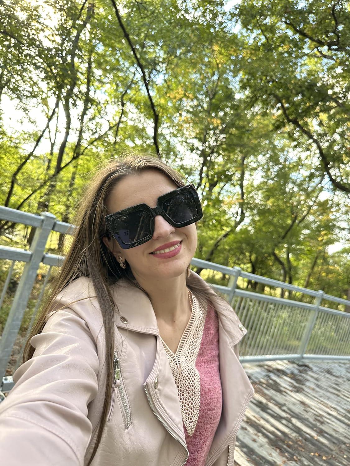 image:imageFEISEDY Oversized Square Sunglasses for Women Fashion Shades Luxury Big Sun Glasses UV400 Protection B2380Black