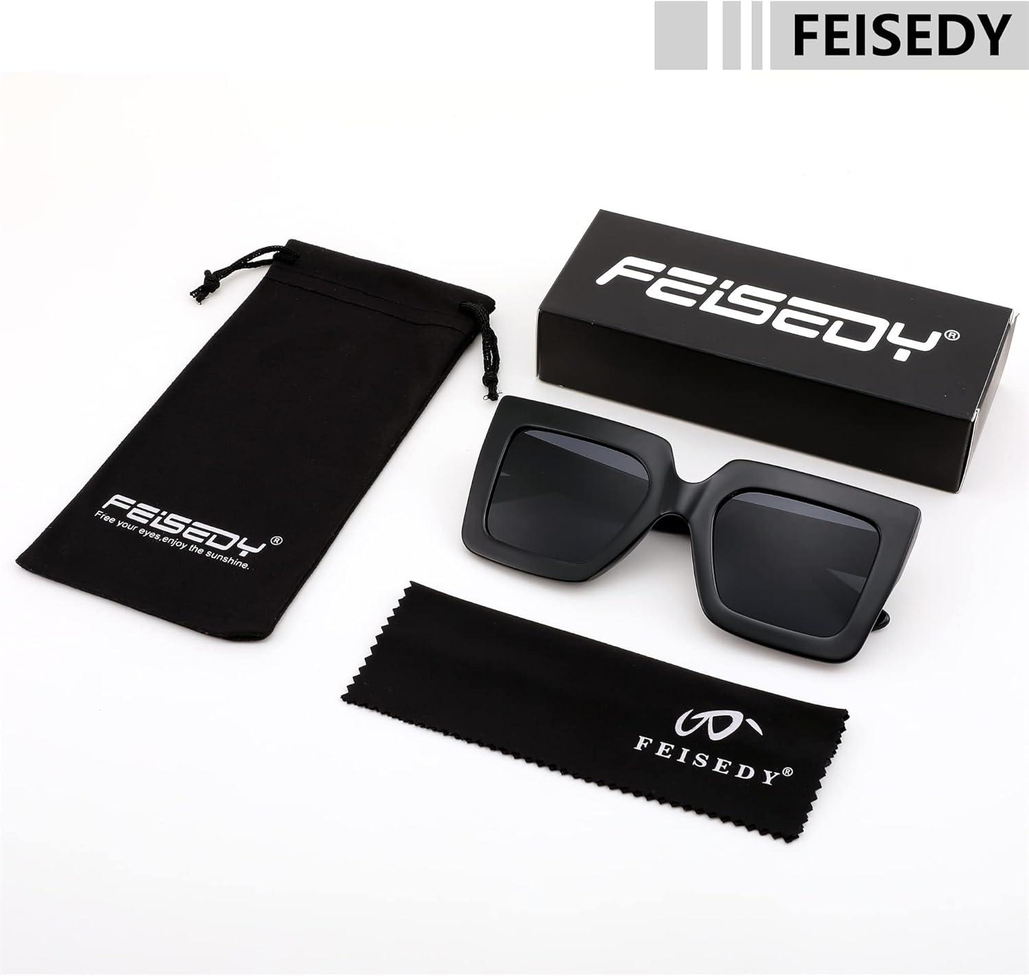 image:imageFEISEDY Oversized Square Sunglasses for Women Fashion Shades Luxury Big Sun Glasses UV400 Protection B2380Black