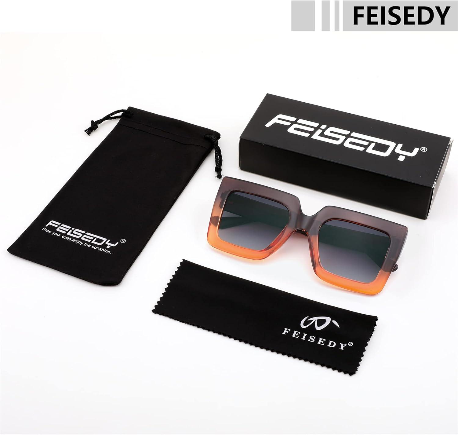 image:imageFEISEDY Oversized Square Sunglasses for Women Fashion Shades Luxury Big Sun Glasses UV400 Protection B2380Brown