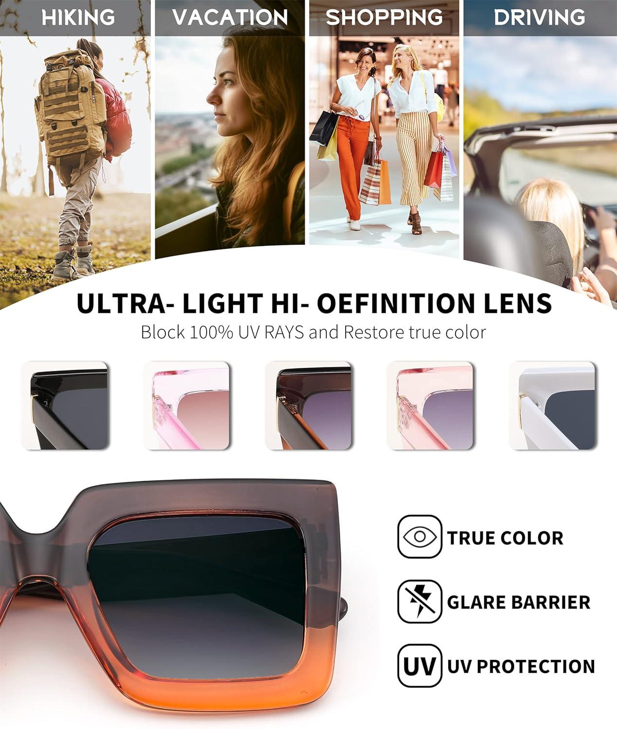 image:imageFEISEDY Oversized Square Sunglasses for Women Fashion Shades Luxury Big Sun Glasses UV400 Protection B2380Brown