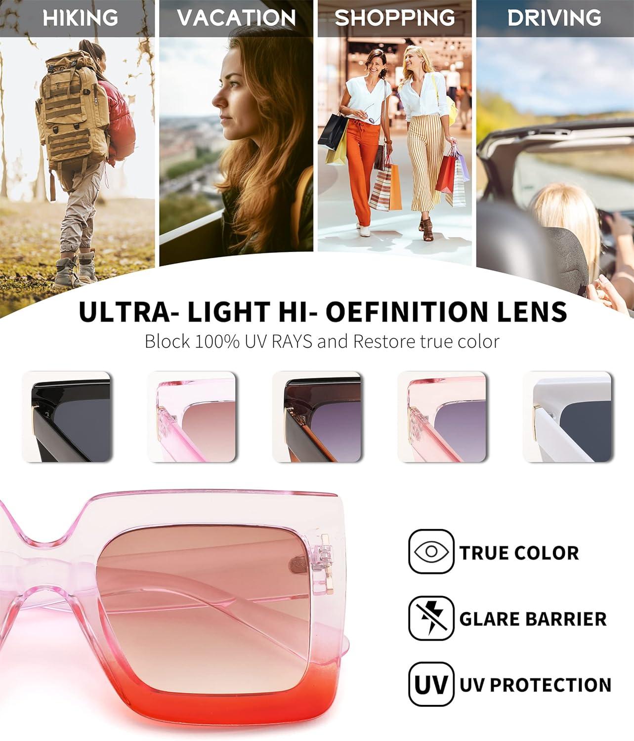 image:imageFEISEDY Oversized Square Sunglasses for Women Fashion Shades Luxury Big Sun Glasses UV400 Protection B2380Purple