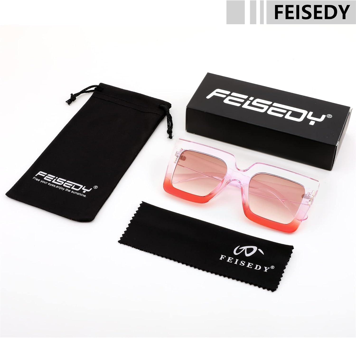 image:imageFEISEDY Oversized Square Sunglasses for Women Fashion Shades Luxury Big Sun Glasses UV400 Protection B2380Purple