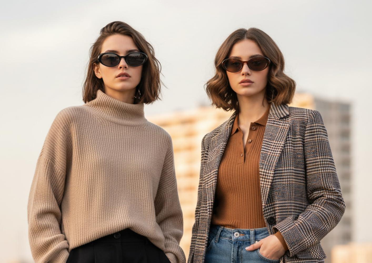 image:imageFEISEDY Retro Oval Cateye Sunglasses for Women Men Fashion Small 90s Style Vintage Shades B41802 Pack Black Brown