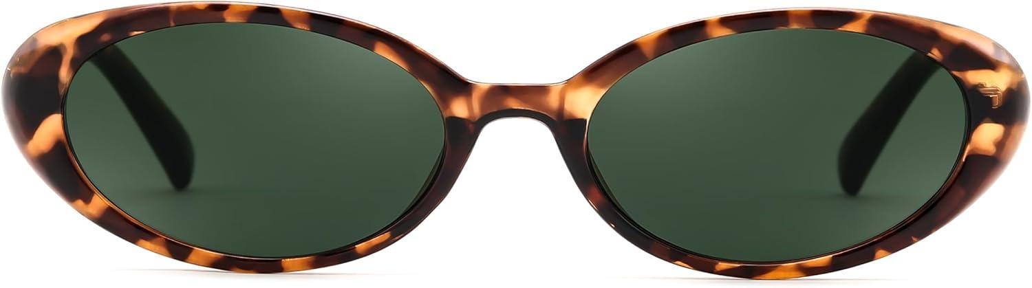 image:imageFEISEDY Retro Oval Cateye Sunglasses for Women Men Fashion Small 90s Style Vintage Shades B41802 Pack Black Leopard