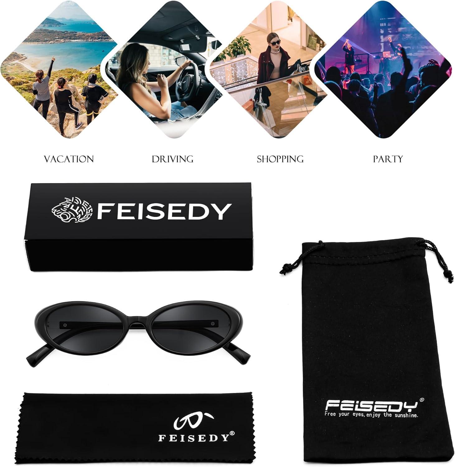 image:imageFEISEDY Retro Oval Cateye Sunglasses for Women Men Fashion Small 90s Style Vintage Shades B4180Black
